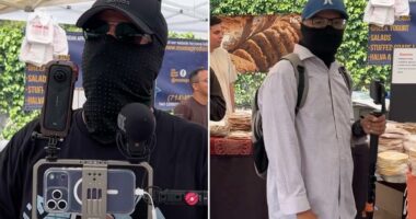 'It's sick' â footage shows masked thugs prowling through posh LA farmers market